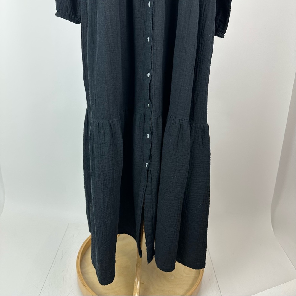 Gina Black Gauze Button Down Collared Maxi Dress Size Medium - Picture 3 of 12